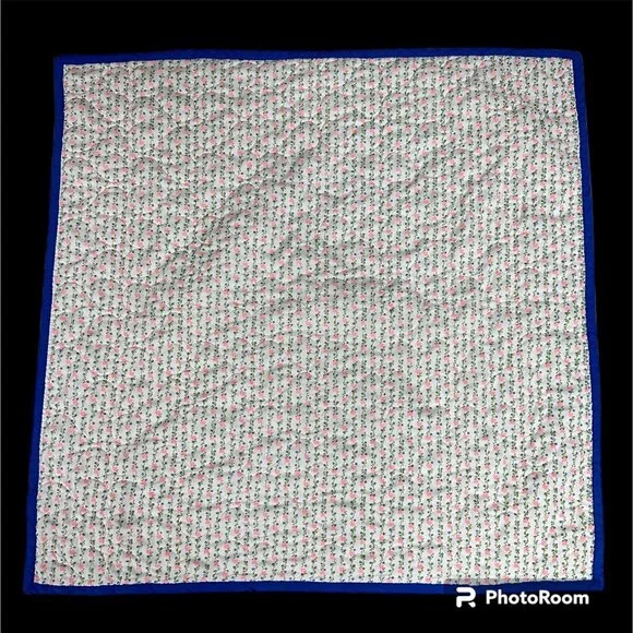 Vintage Handmade Baby Quilt Throw Blanket Pink Blue Hearts Floral Cottage 43x43 - Picture 2 of 8